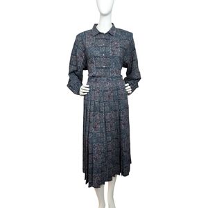Vintage Jaeger 100% Wool Set | Heritage Bohemian Print | Pleated Midi Skirt | M